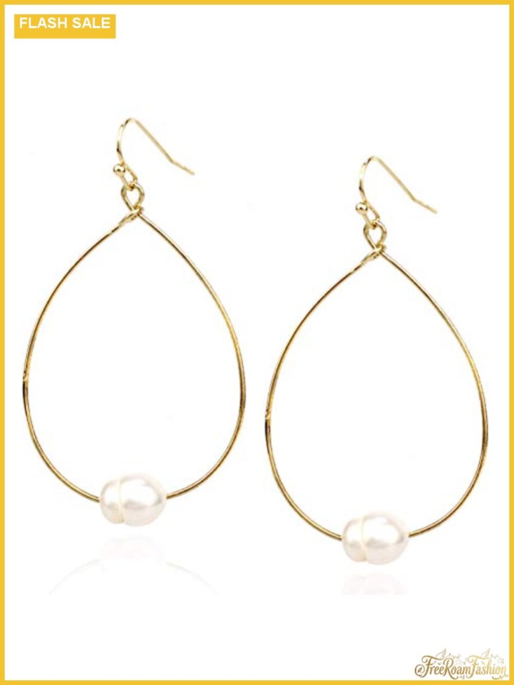 Worn Gold Tone Teardrop Dangle Drop Earrings with Freshwater Pearl